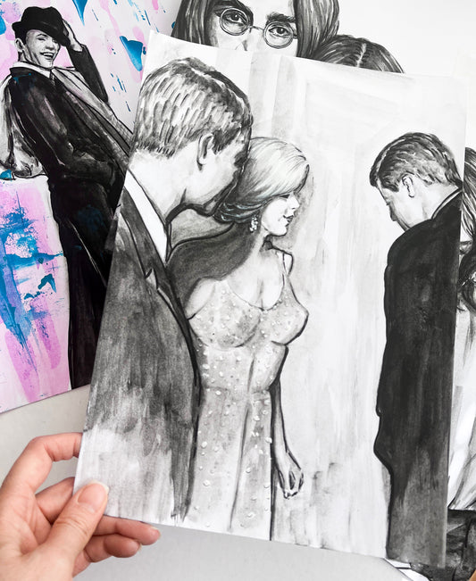 Marilyn Monroe with JFK and RFK, President John F. Kennedy, Madison Square Garden, ORIGINAL Watercolor Painting, Artwork by Svetlana Pelin