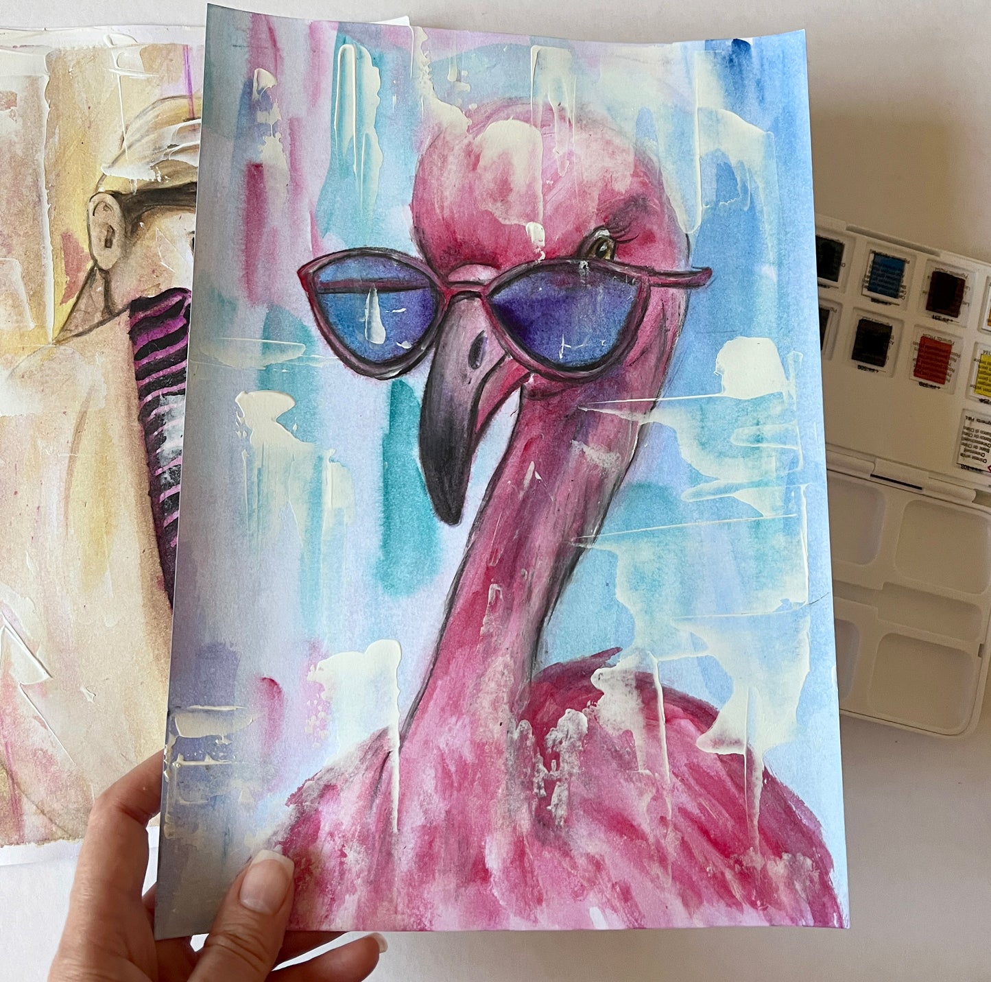Flamingo, ORIGINAL Watercolor Painting, Artwork by Svetlana Pelin