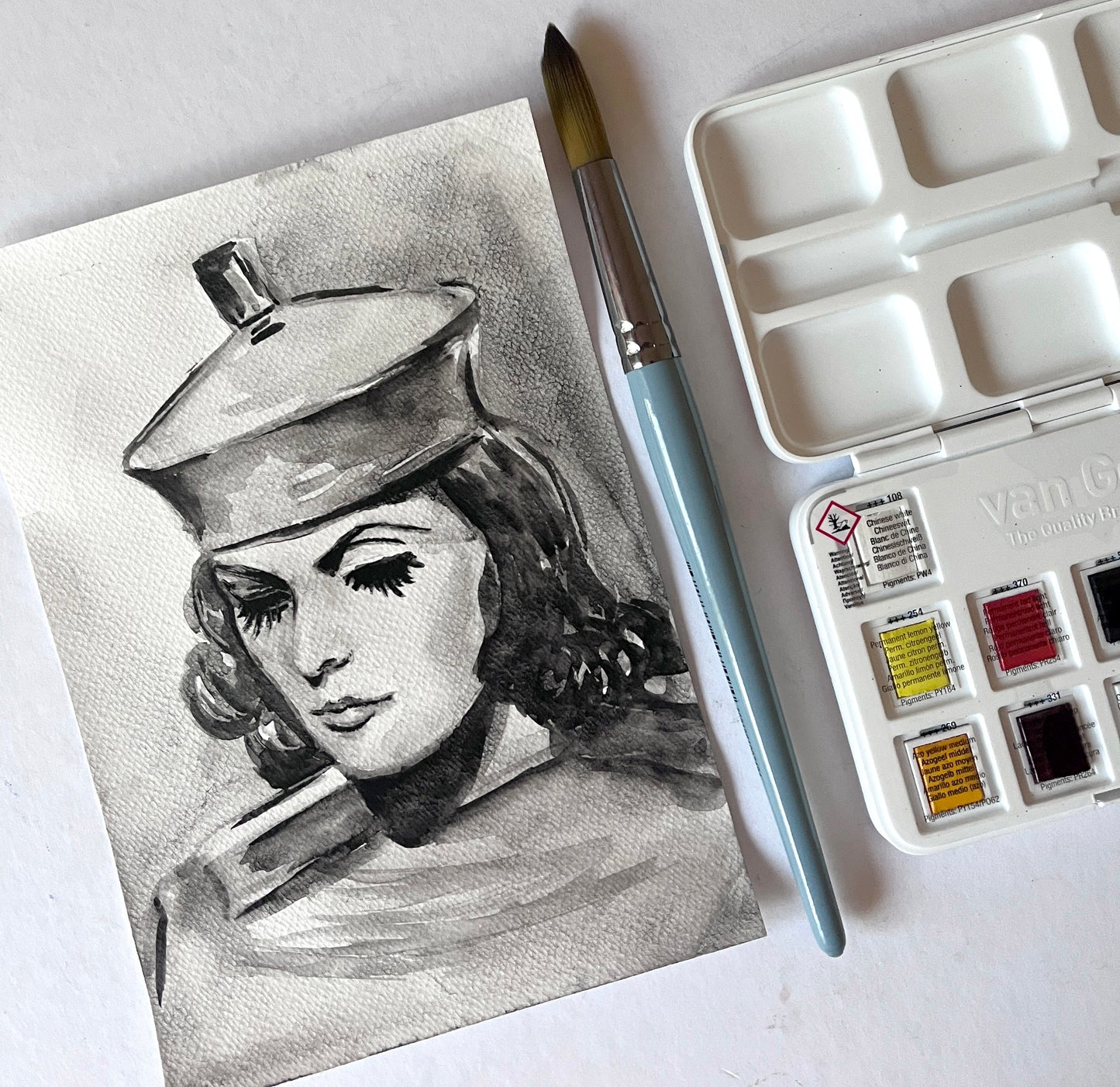 Greta Garbo, ORIGINAL watercolor painting, Artwork by Svetlana Pelin