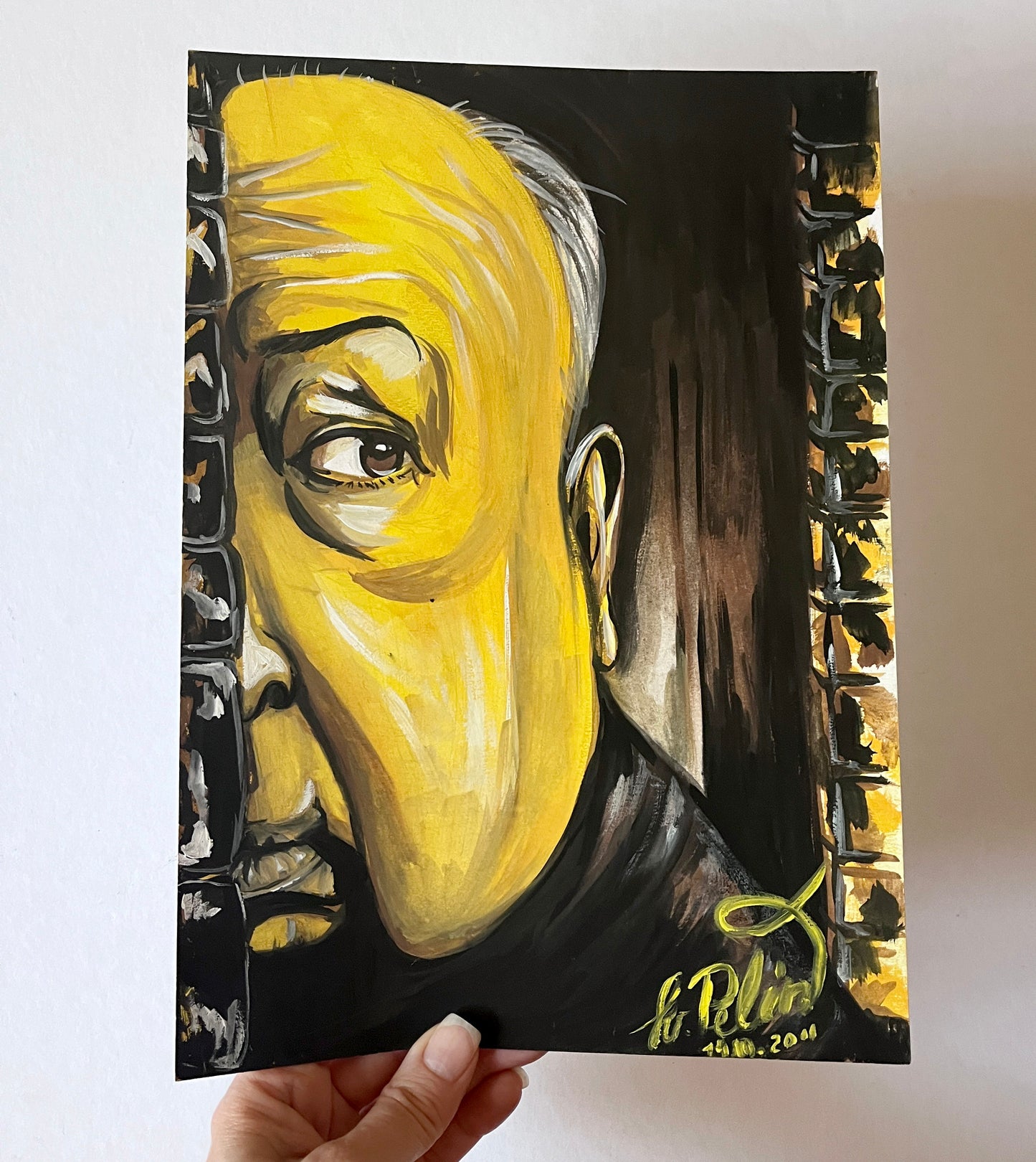 Alfred Hitchcock, ORIGINAL Gouache painting, Artwork by Svetlana Pelin