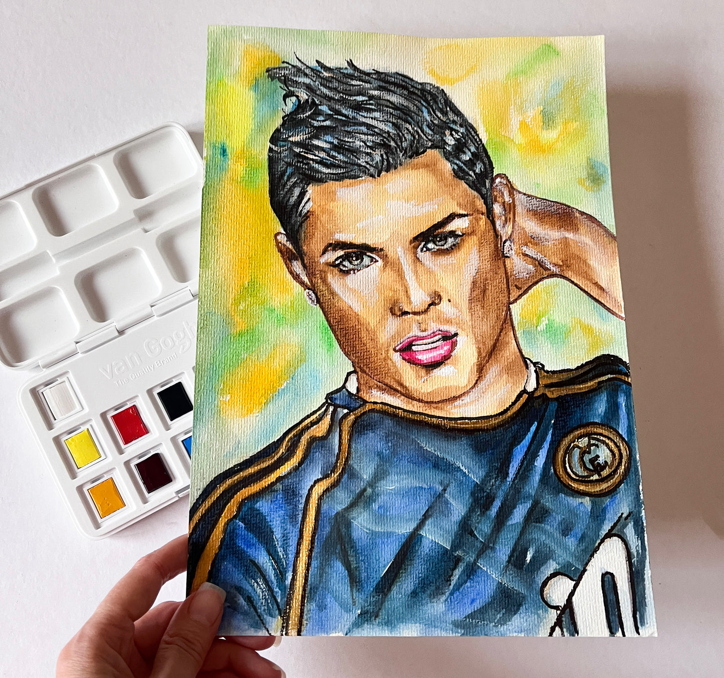 Cristiano Ronaldo, ORIGINAL Watercolor Painting, Artwork by Svetlana Pelin