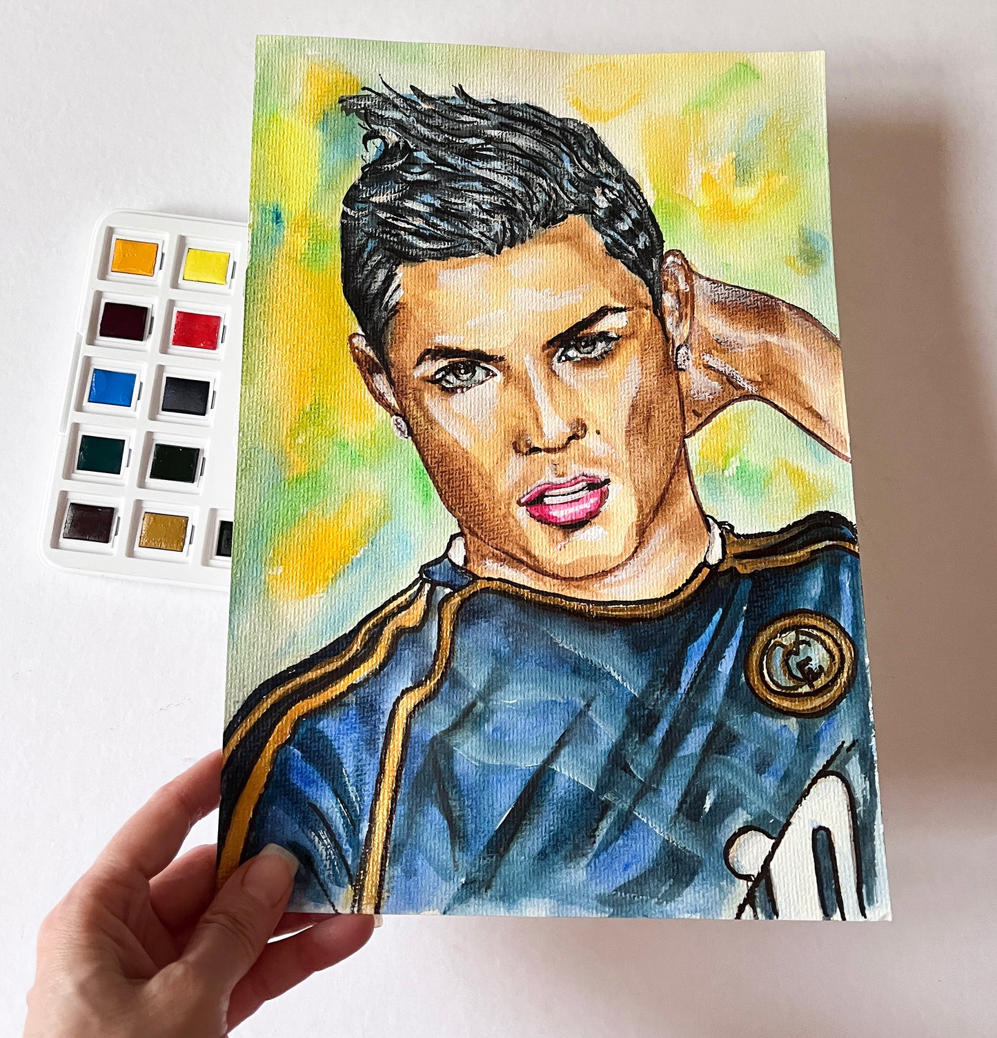 Cristiano Ronaldo, ORIGINAL Watercolor Painting, Artwork by Svetlana Pelin