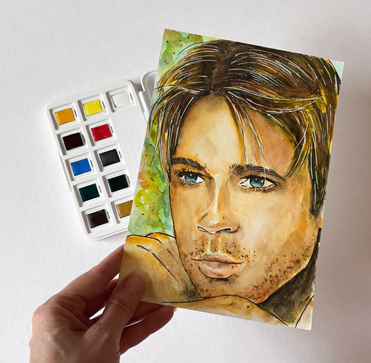 Brad Pitt, ORIGINAL watercolor painting, Artwork by Svetlana Pelin