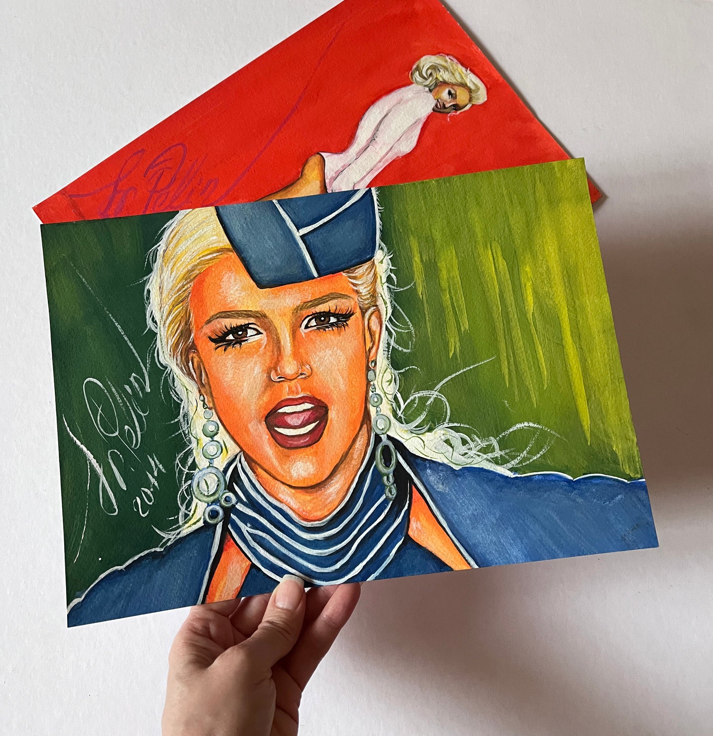 Britney Spears, Toxic, Flight Attendant, ORIGINAL Gouache Painting, Artwork by Svetlana Pelin