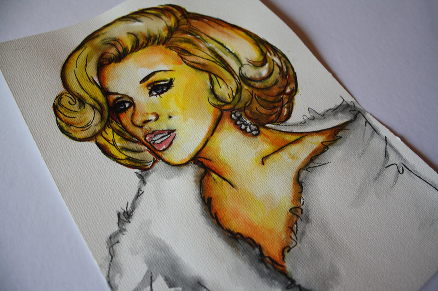 Marilyn Monroe, Happy Birthday Mr.President, ORIGINAL Watercolor Painting, Artwork by Svetlana Pelin