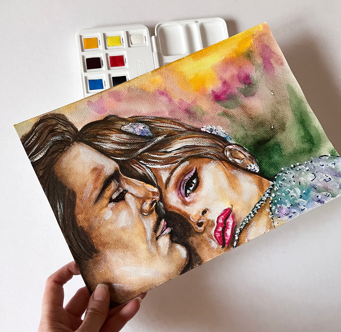 Barbra Streisand, Omar Sharif, Funny Girl, ORIGINAL Watercolor Painting, Artwork by Svetlana Pelin