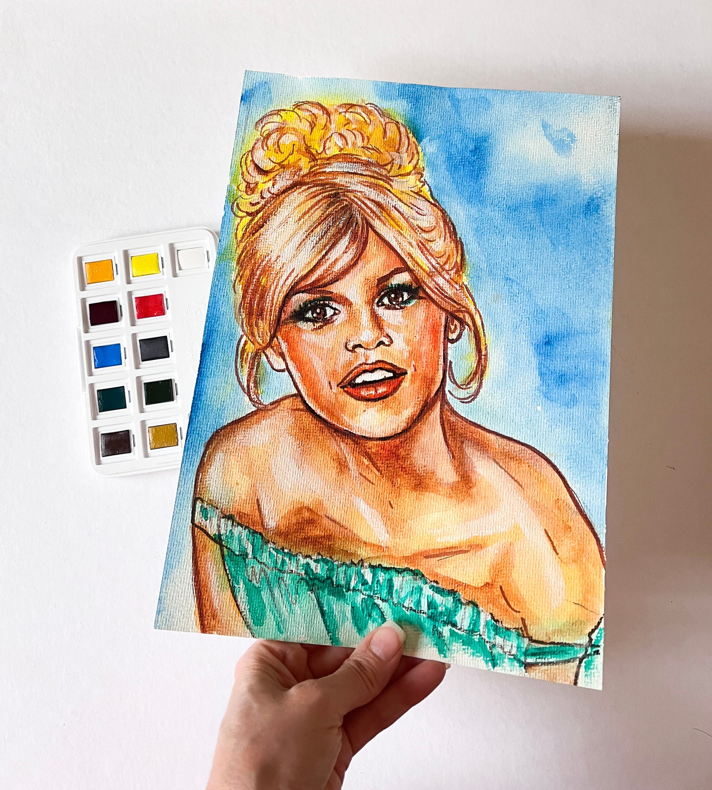 Brigitte Bardot, ORIGINAL Watercolor Painting, Artwork by Svetlana Pelin