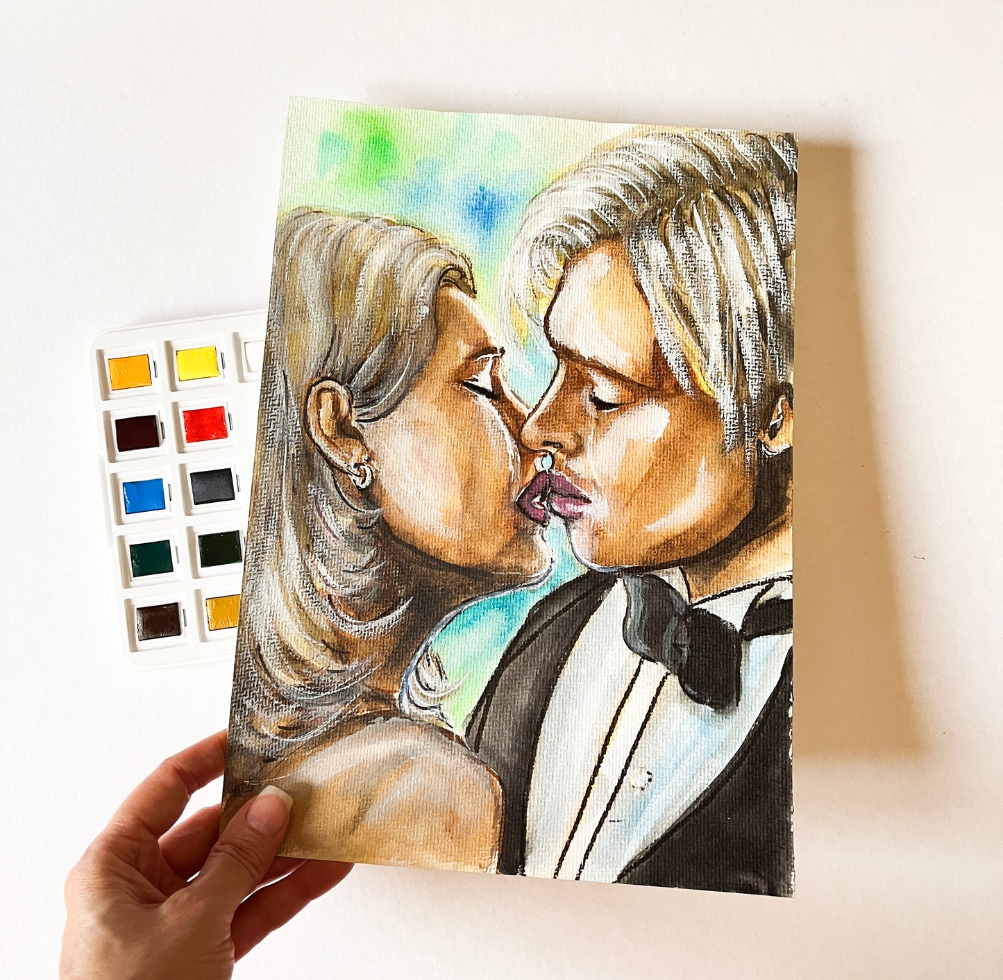 Claire Forlani, Brad Pitt, ORIGINAL Watercolor Painting, Artwork by Svetlana Pelin