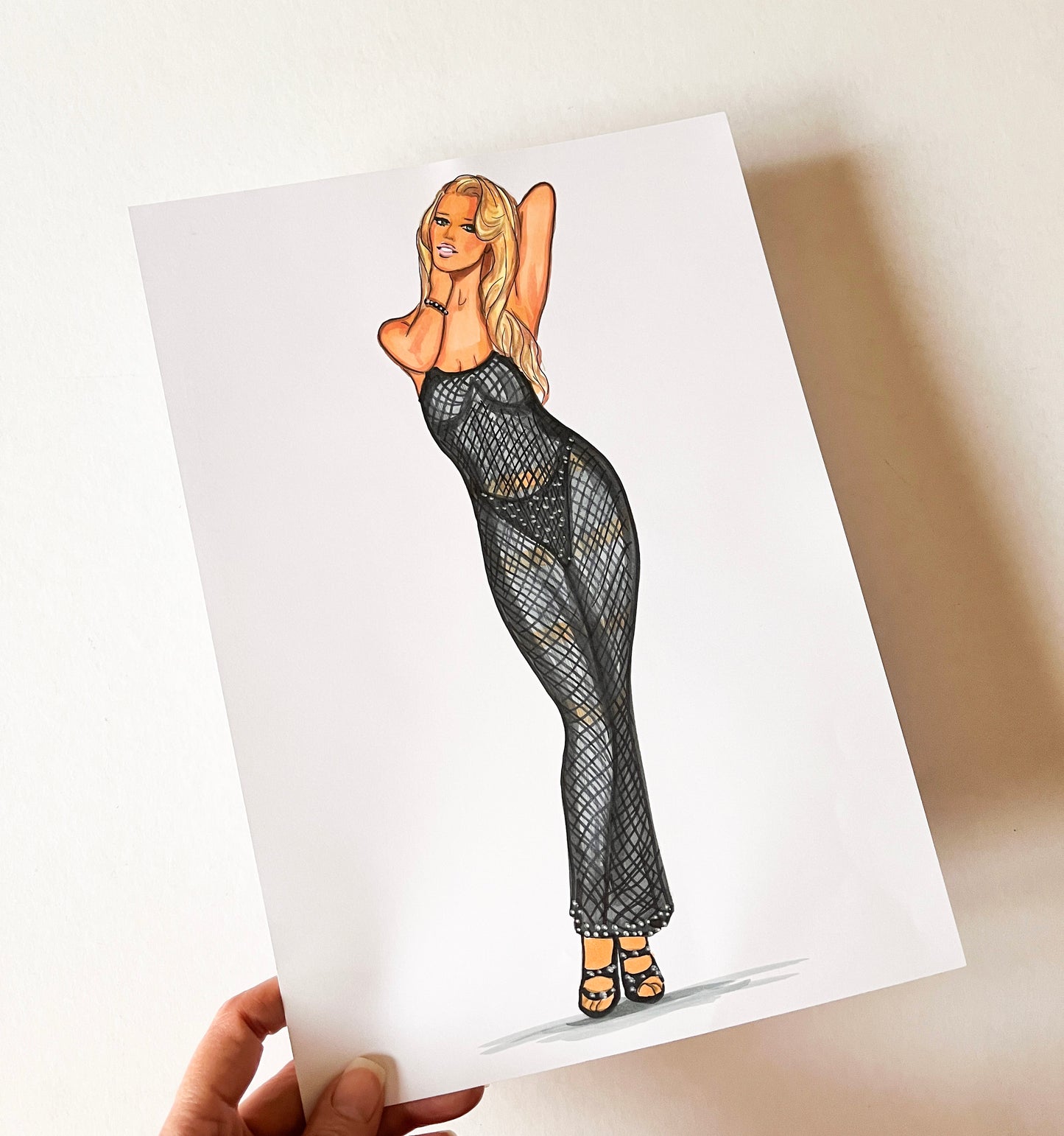 Claudia Schiffer, Black dress, ORIGINAL Marker drawing, Artwork by Svetlana Pelin