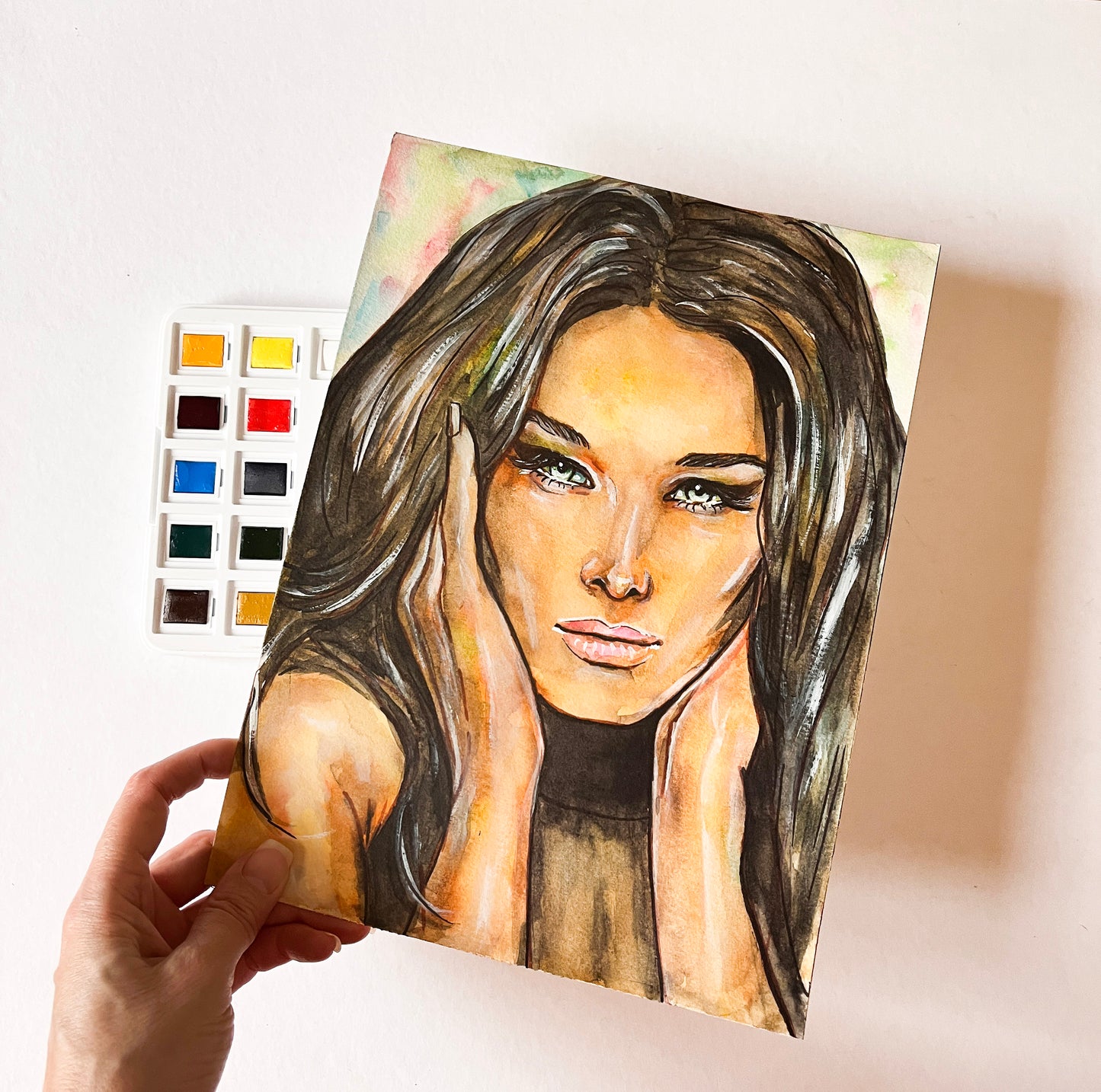 Carla Bruni, CBS, ORIGINAL Watercolor Painting, Artwork by Svetlana Pelin