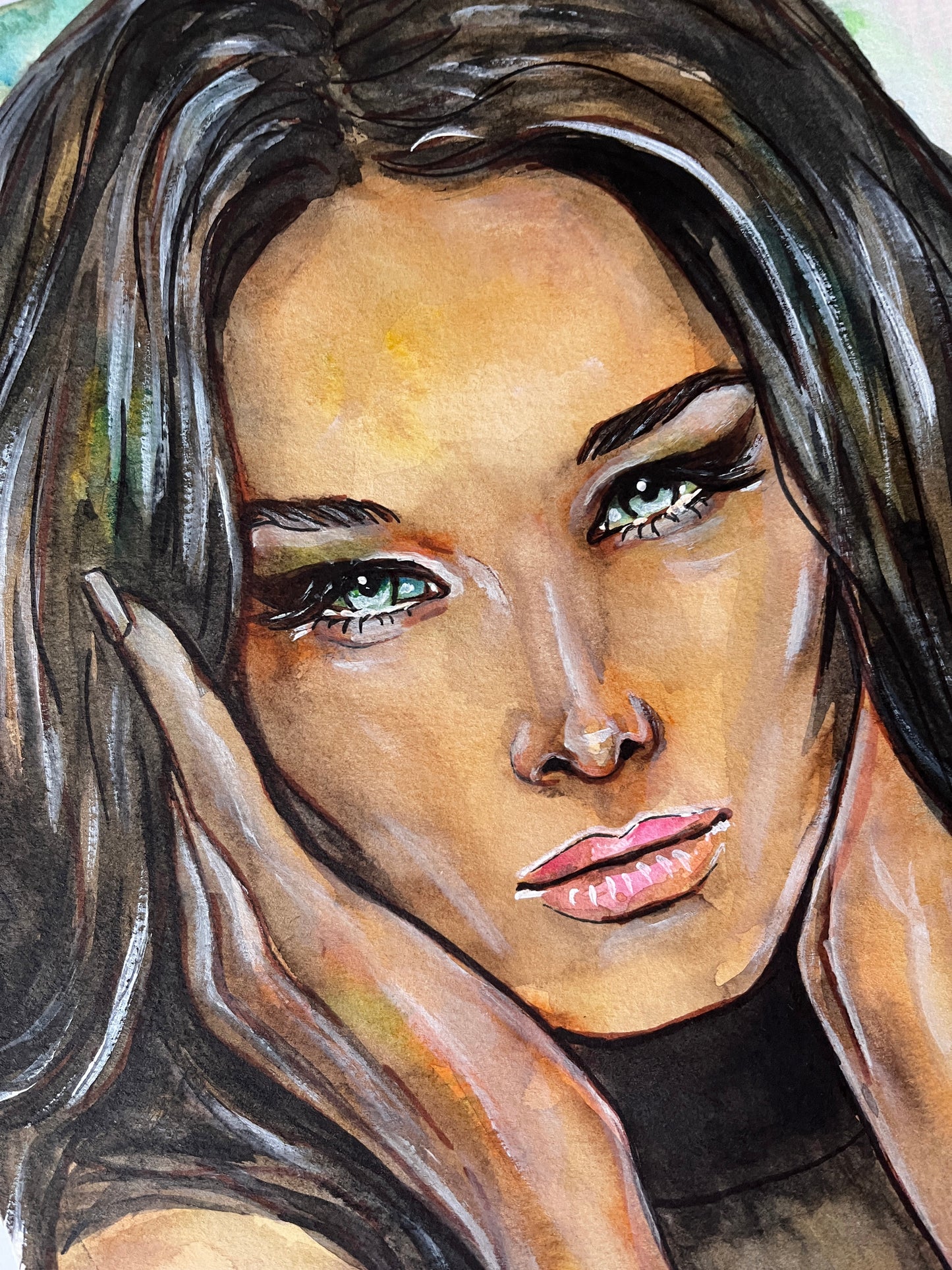 Carla Bruni, CBS, ORIGINAL Watercolor Painting, Artwork by Svetlana Pelin