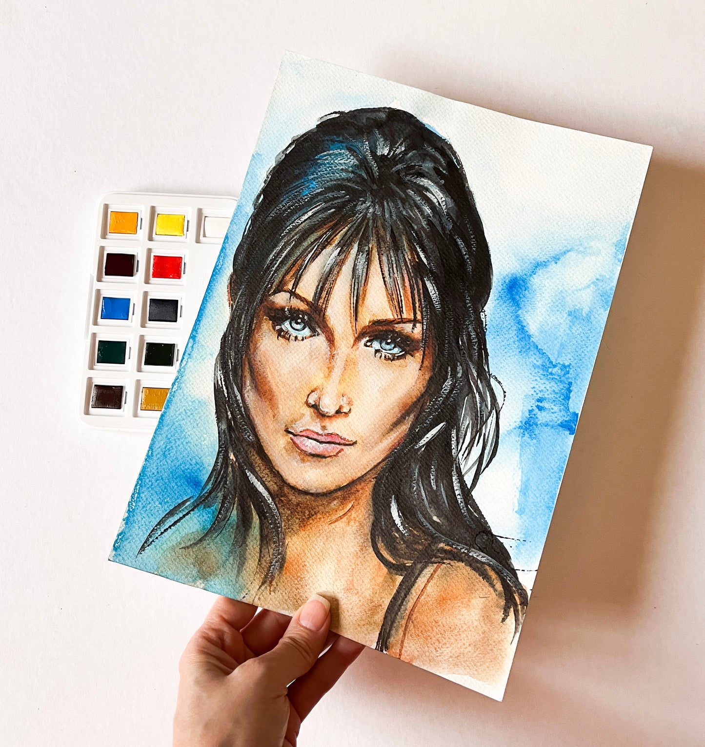 Carla Bruni, CBS, ORIGINAL Watercolor Painting, Artwork by Svetlana Pelin