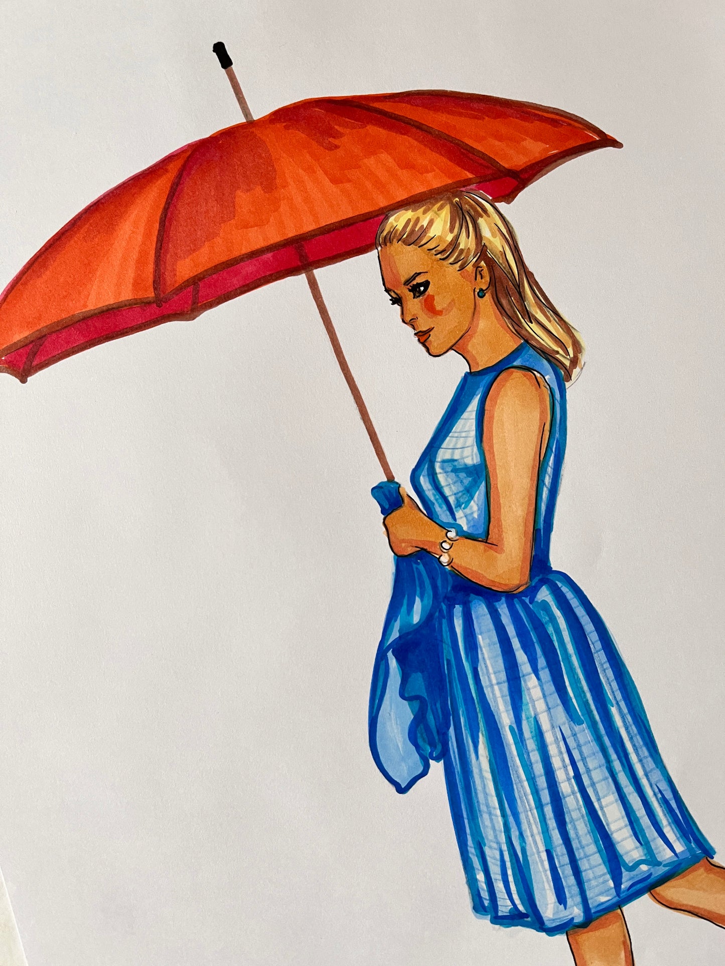 Catherine Deneuve, Les Parapluies de Cherbourg, ORIGINAL Marker drawing, Artwork by Svetlana Pelin
