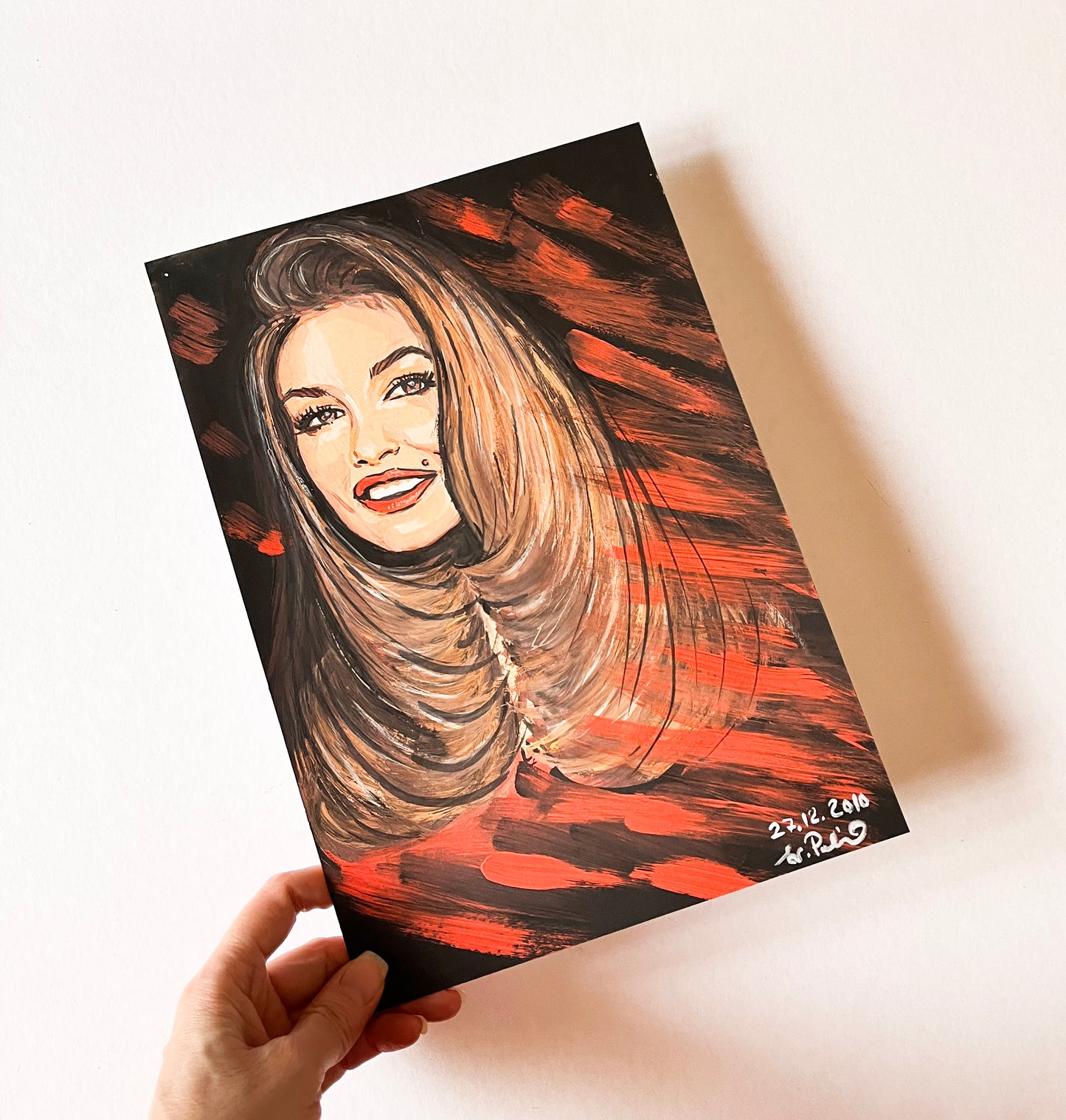 Cindy Crawford, ORIGINAL Gouache painting, Artwork by Svetlana Pelin