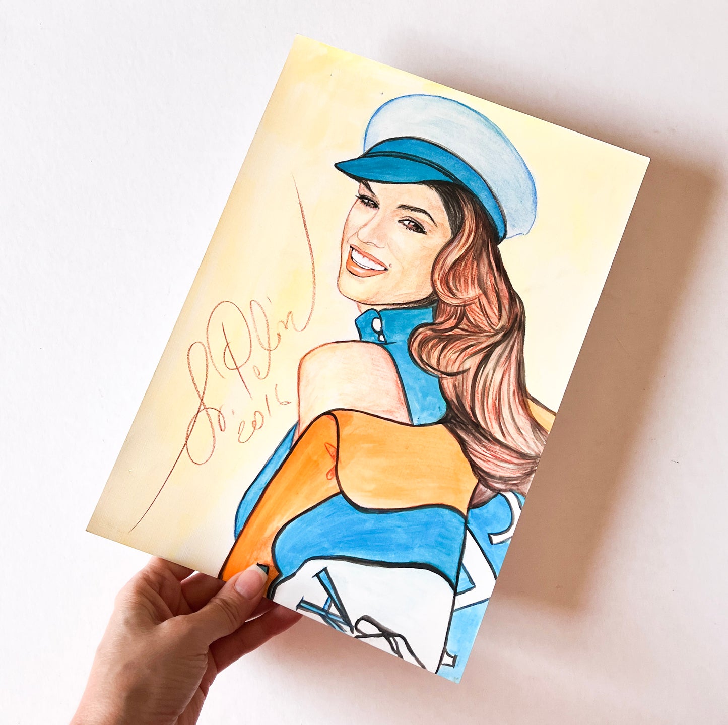 Cindy Crawford, ORIGINAL Watercolor pencils drawing, Artwork by Svetlana Pelin