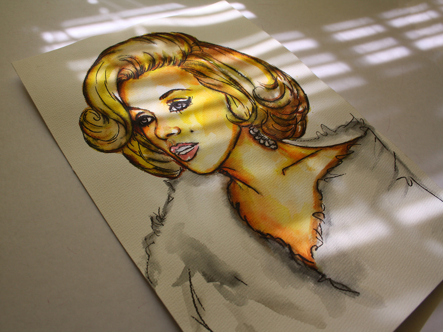 Marilyn Monroe, Happy Birthday Mr.President, ORIGINAL Watercolor Painting, Artwork by Svetlana Pelin