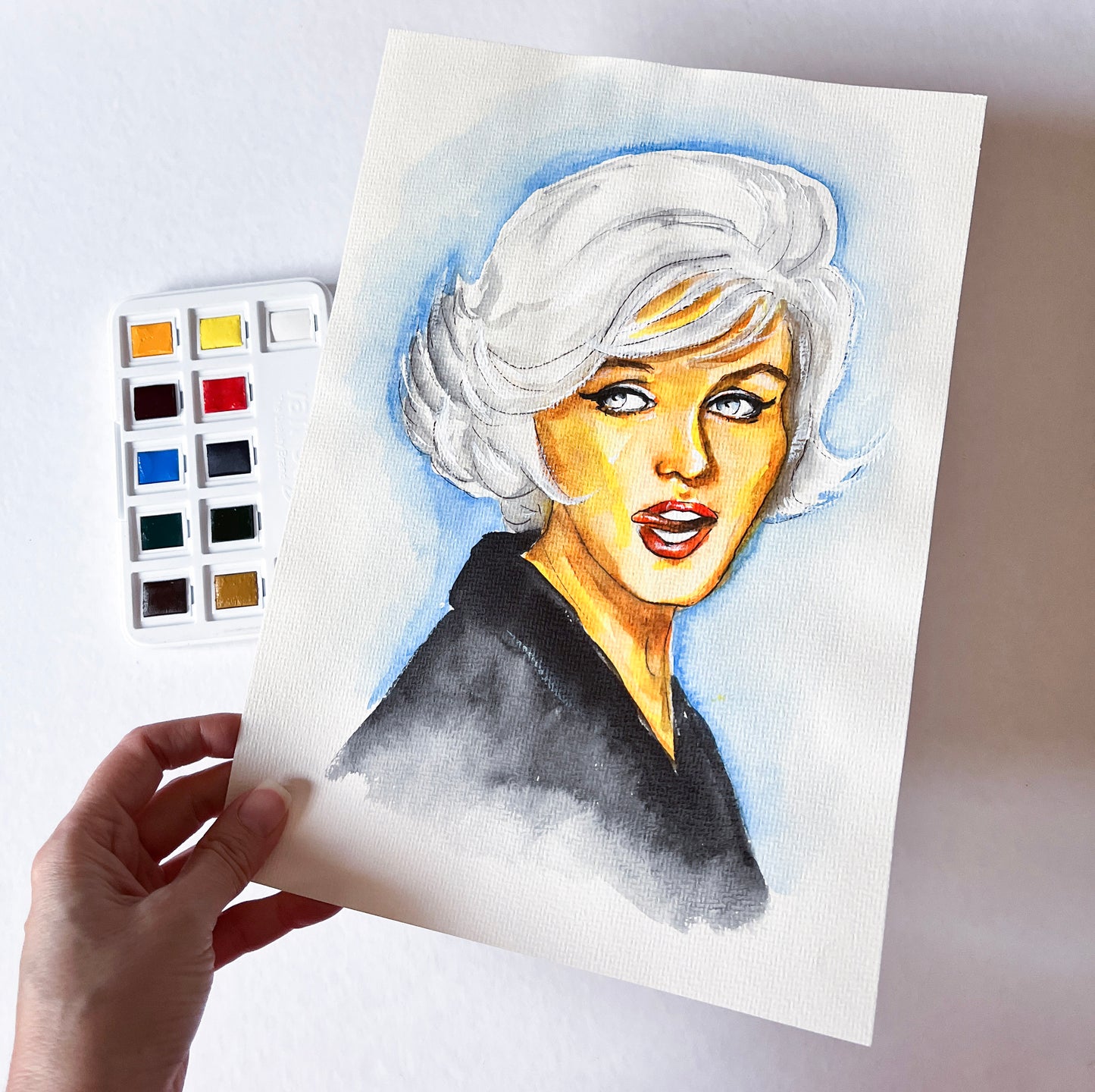Marilyn Monroe, Something's Got to Give, ORIGINAL Watercolor Painting, Artwork by Svetlana Pelin