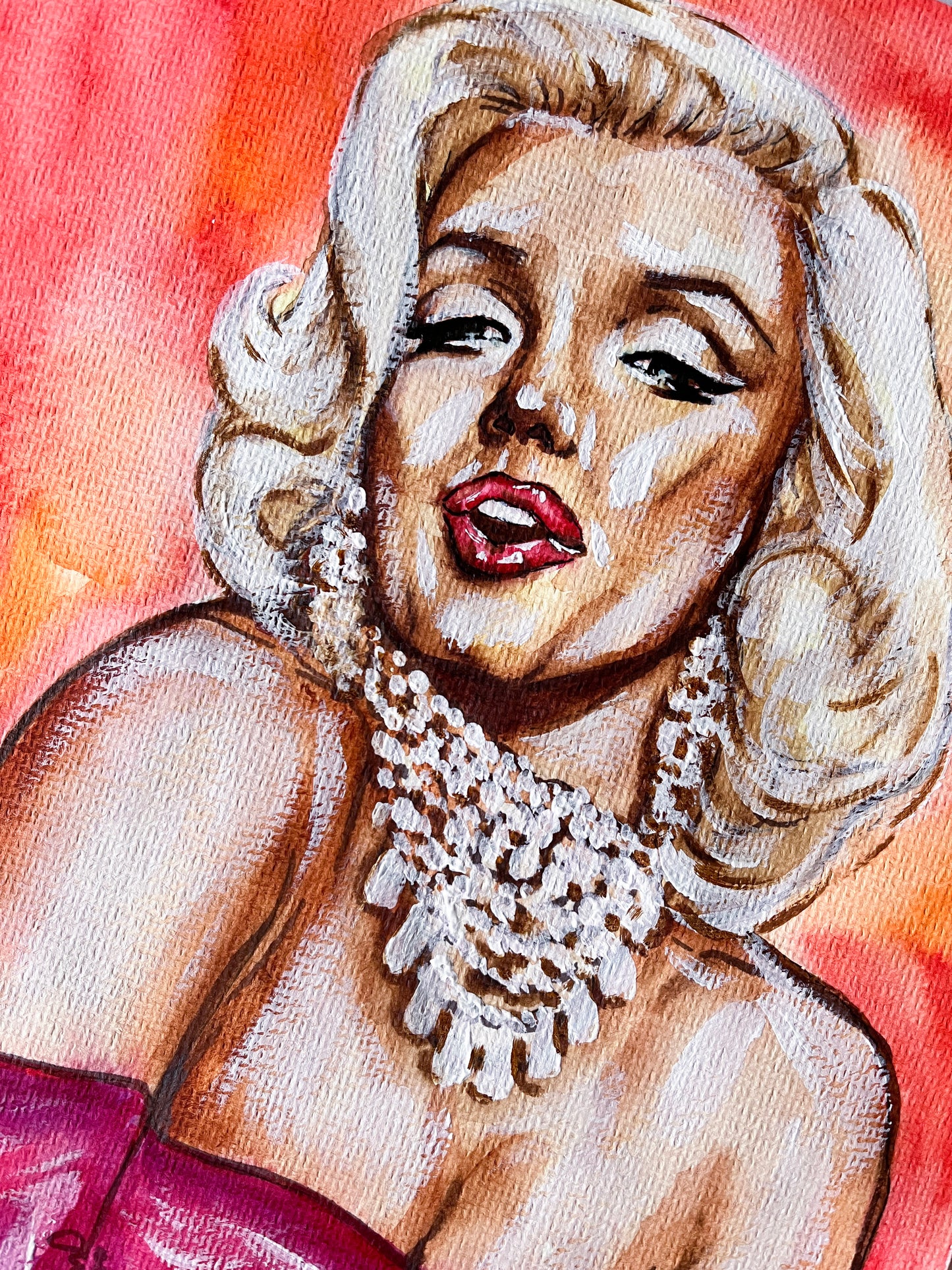 Marilyn Monroe, Gentlemen Prefer Blondes, , Pink dress, ORIGINAL Watercolor Painting, Artwork by Svetlana Pelin