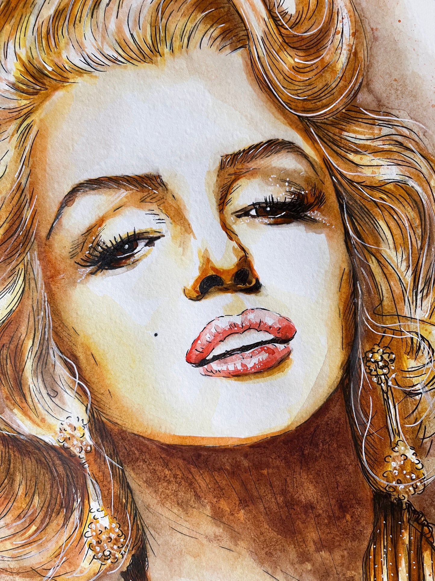 Marilyn Monroe, Gene Korman, Gold Dress, ORIGINAL Watercolor Painting, Artwork by Svetlana Pelin
