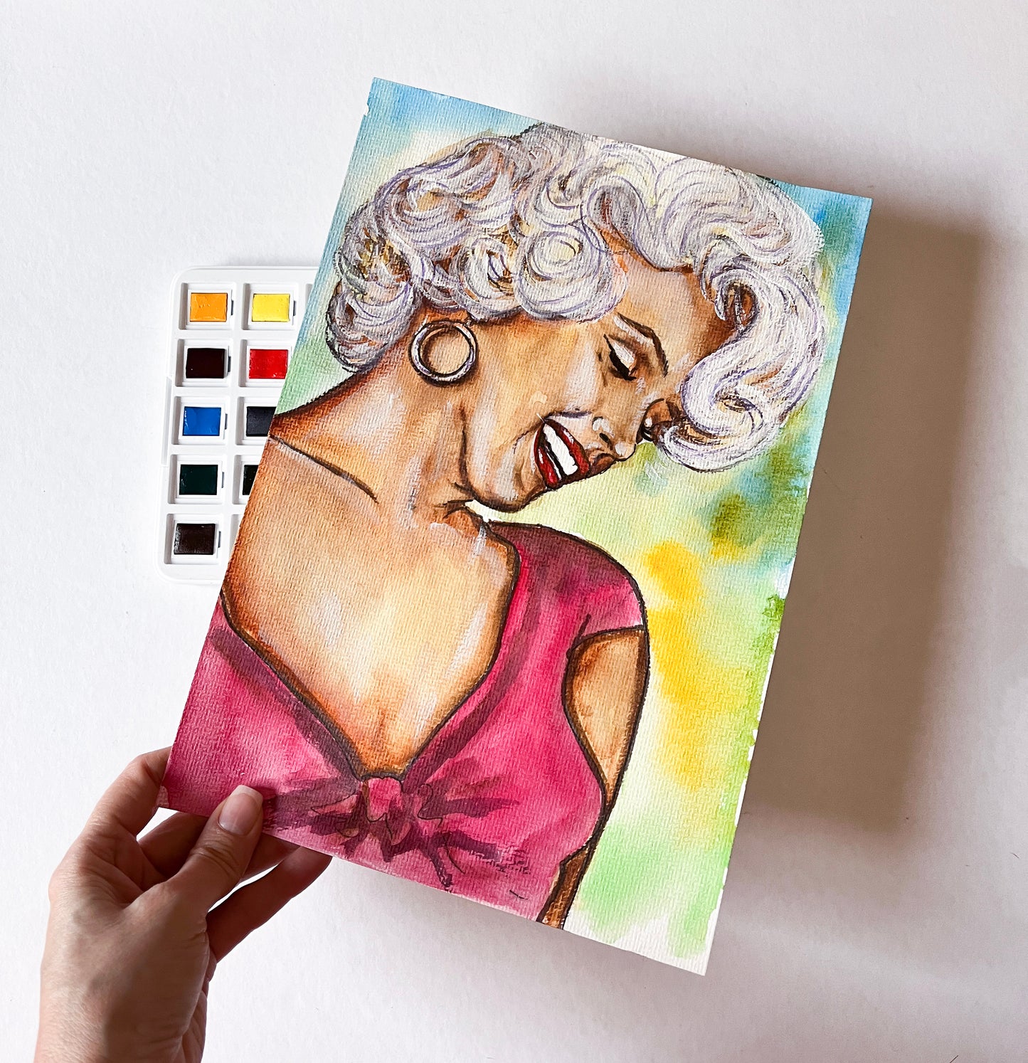 Marilyn Monroe, Niagara, Red dress, ORIGINAL Watercolor Painting, Artwork by Svetlana Pelin