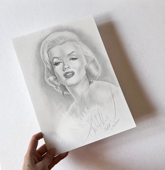 Marilyn Monroe, Frank Powolny, White Fur, ORIGINAL Pencil Drawing, Artwork by Svetlana Pelin