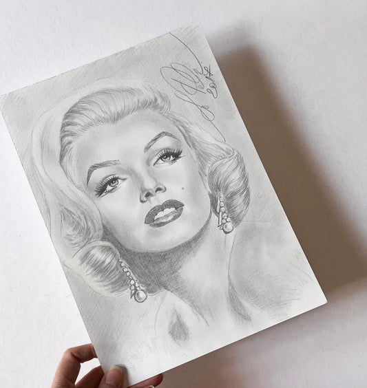 Marilyn Monroe, Frank Powolny, White Fur, ORIGINAL Pencil Drawing, Artwork by Svetlana Pelin