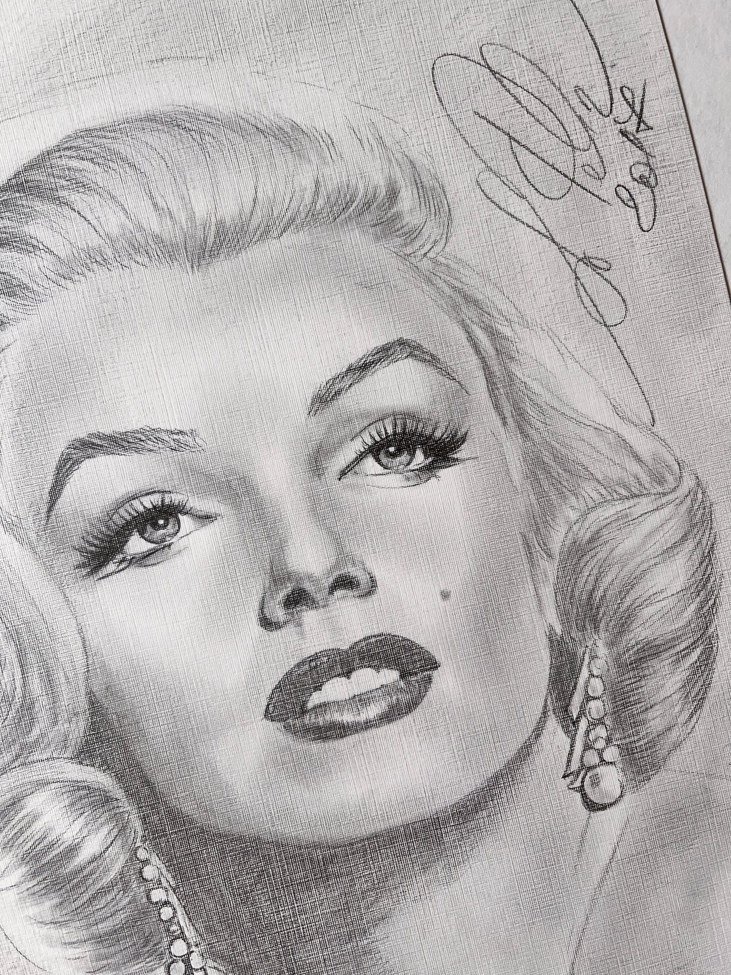 Marilyn Monroe, Frank Powolny, White Fur, ORIGINAL Pencil Drawing, Artwork by Svetlana Pelin