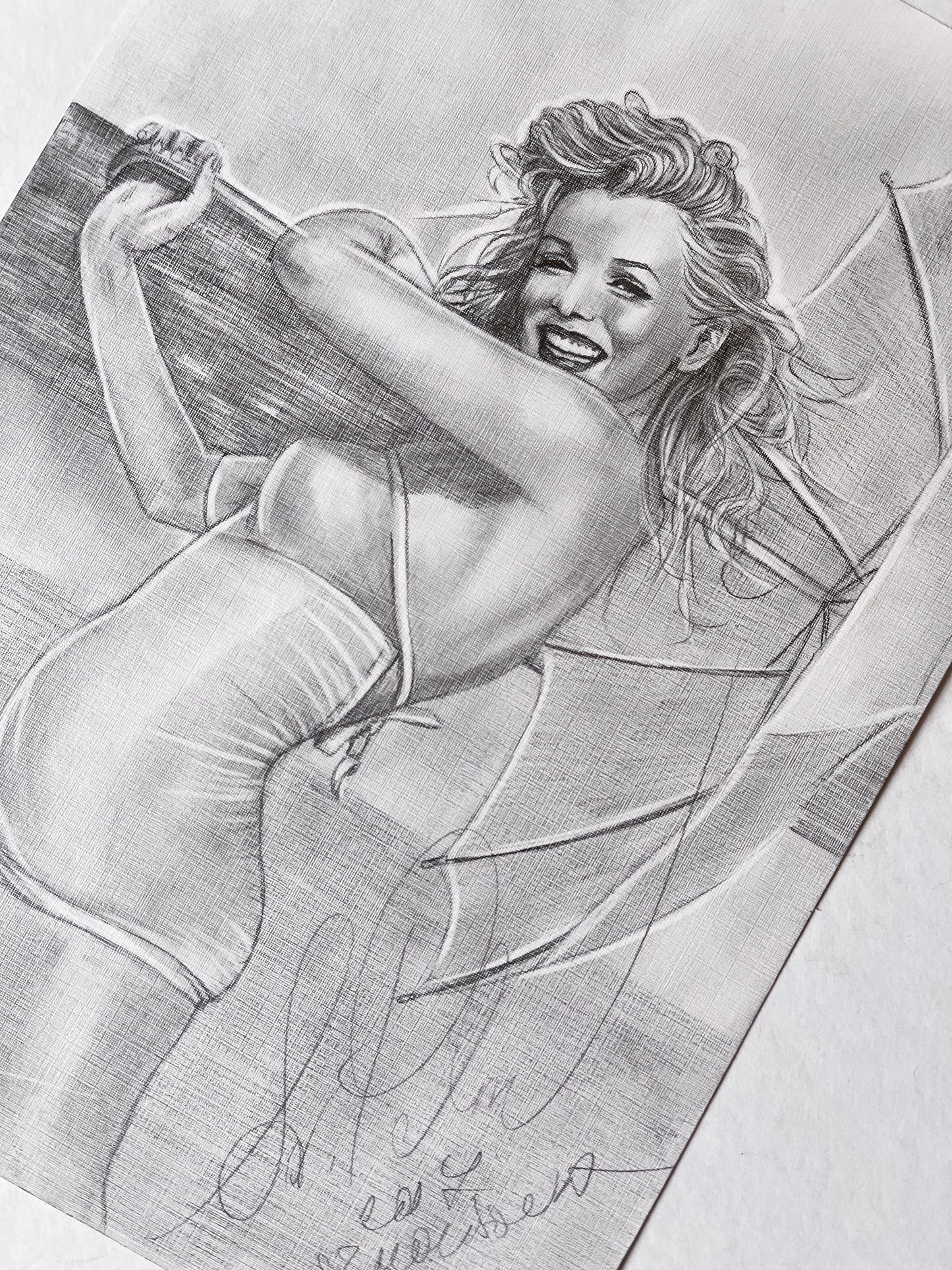 White Umbrella, André de Dienes, ORIGINAL Pencil Drawing, Artwork by Svetlana Pelin