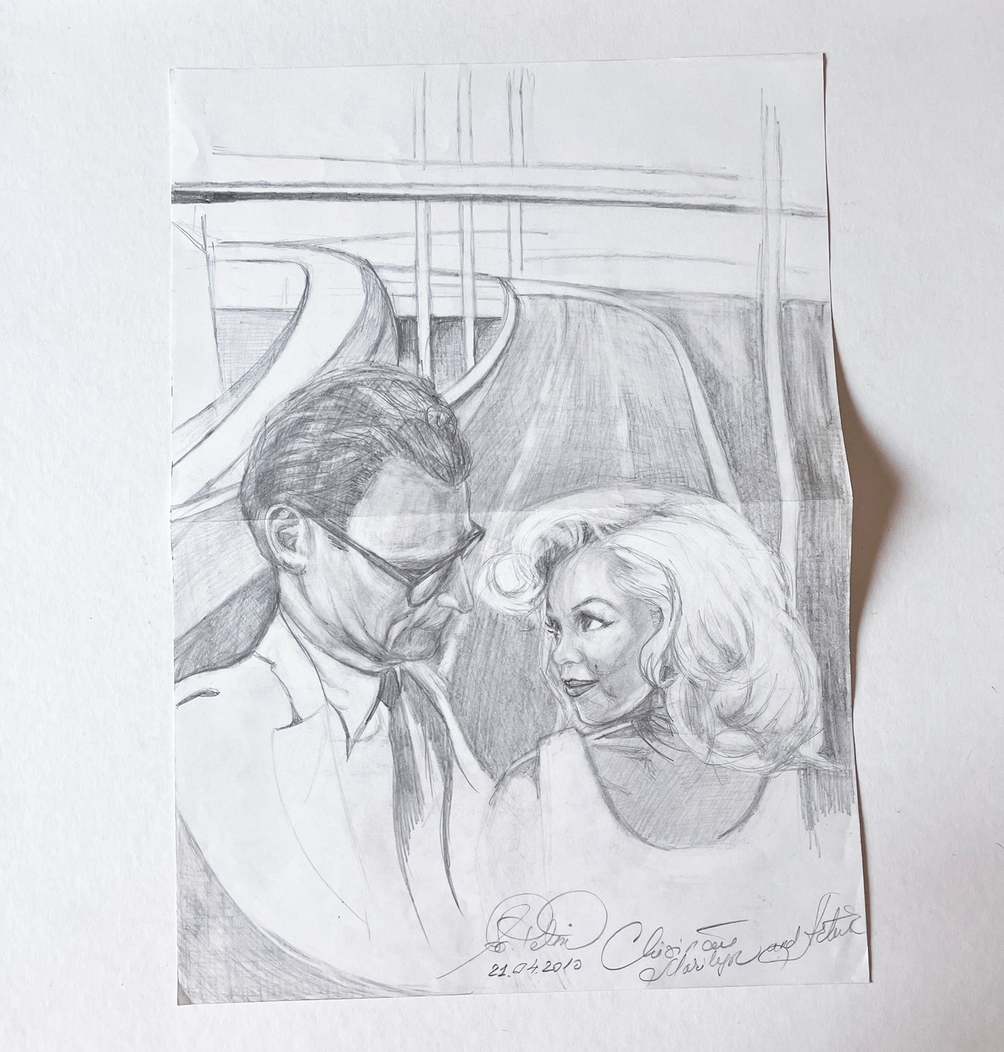 Marilyn Monroe, Arthur Miller, ORIGINAL Pencil Drawing, Artwork by Svetlana Pelin