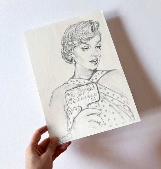 Marilyn Monroe, Costume test, The Seven Year Itch, SYI, ORIGINAL Pencil Drawing, Artwork by Svetlana Pelin