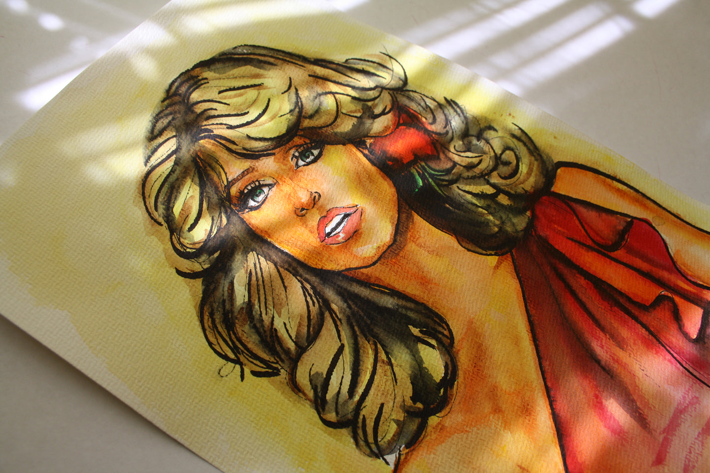 Farrah Fawcett, ORIGINAL Watercolor Painting, Artwork by Svetlana Pelin