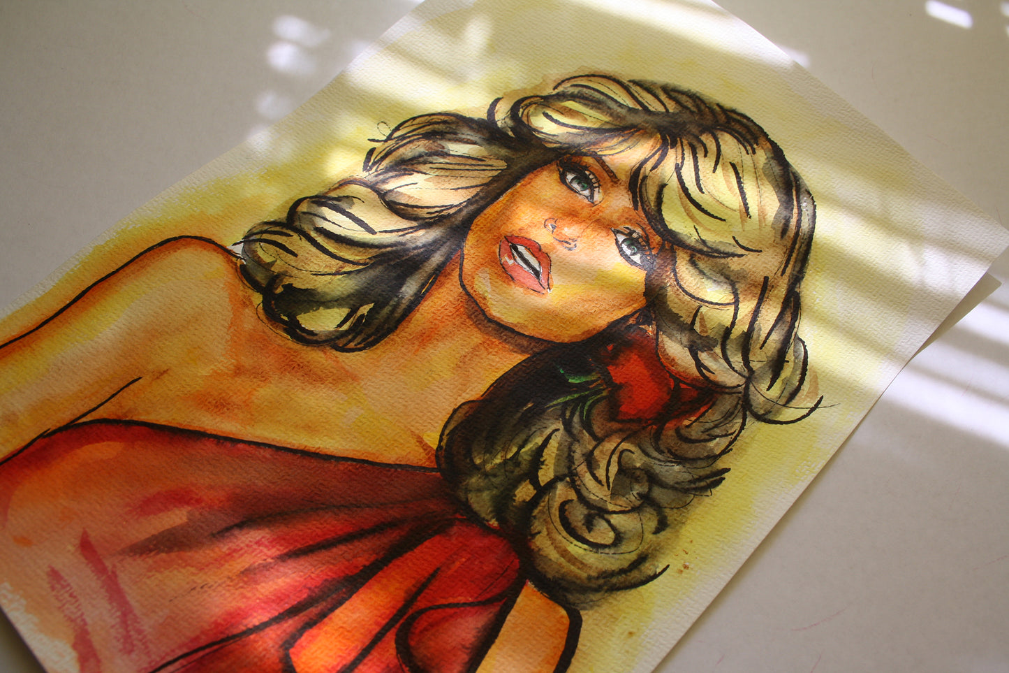 Farrah Fawcett, ORIGINAL Watercolor Painting, Artwork by Svetlana Pelin