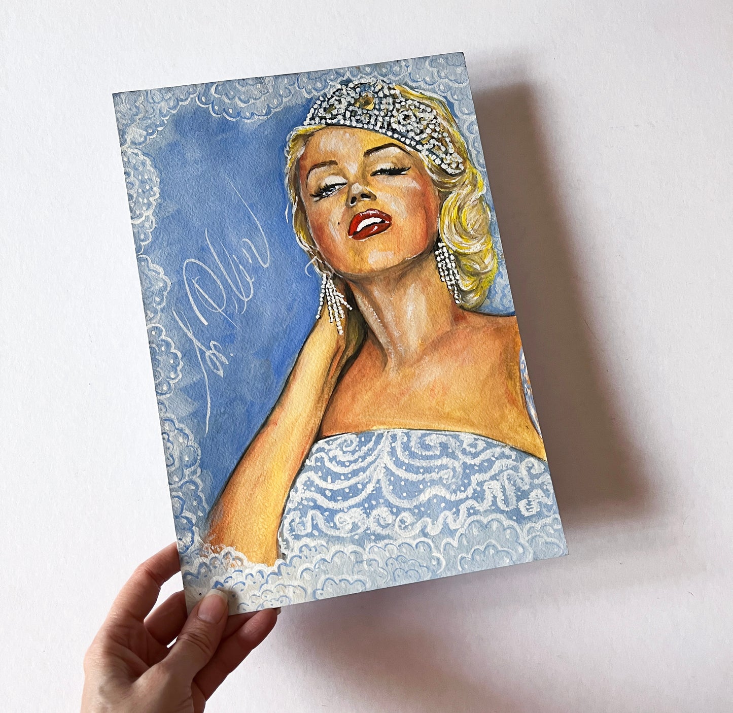 Marilyn Monroe, John Florea, Tiara, HTMM, ORIGINAL Gouache painting, Artwork by Svetlana Pelin