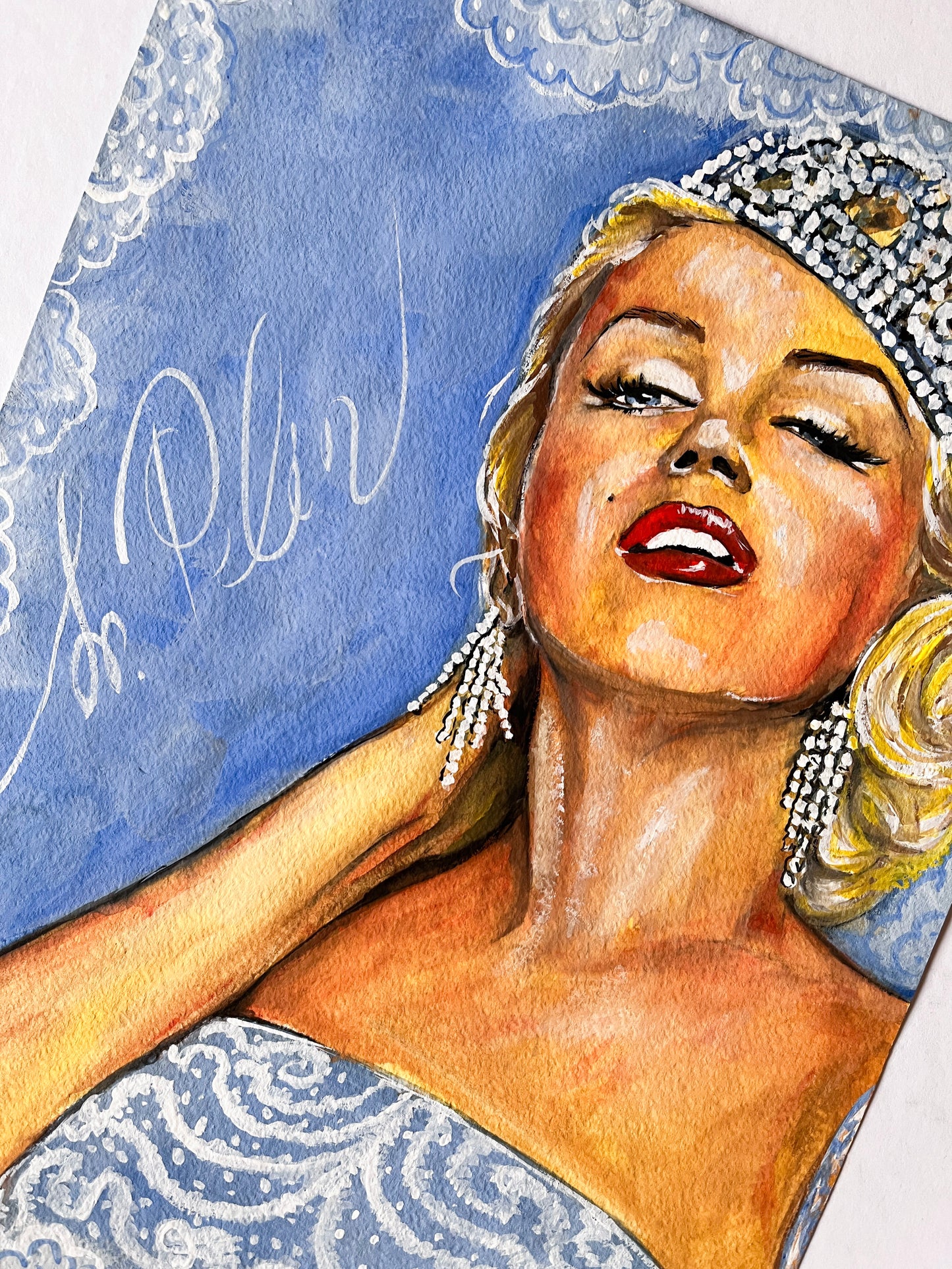 Marilyn Monroe, John Florea, Tiara, HTMM, ORIGINAL Gouache painting, Artwork by Svetlana Pelin