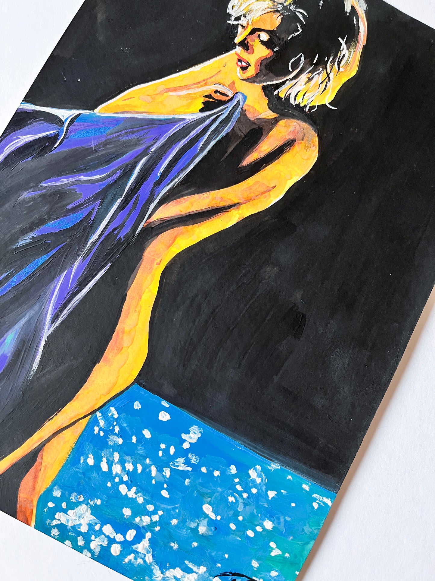 Marilyn Monroe, Something's Got to Give, Pool, Blue robe, SGTG, ORIGINAL Acrylic painting, Artwork by Svetlana Pelin
