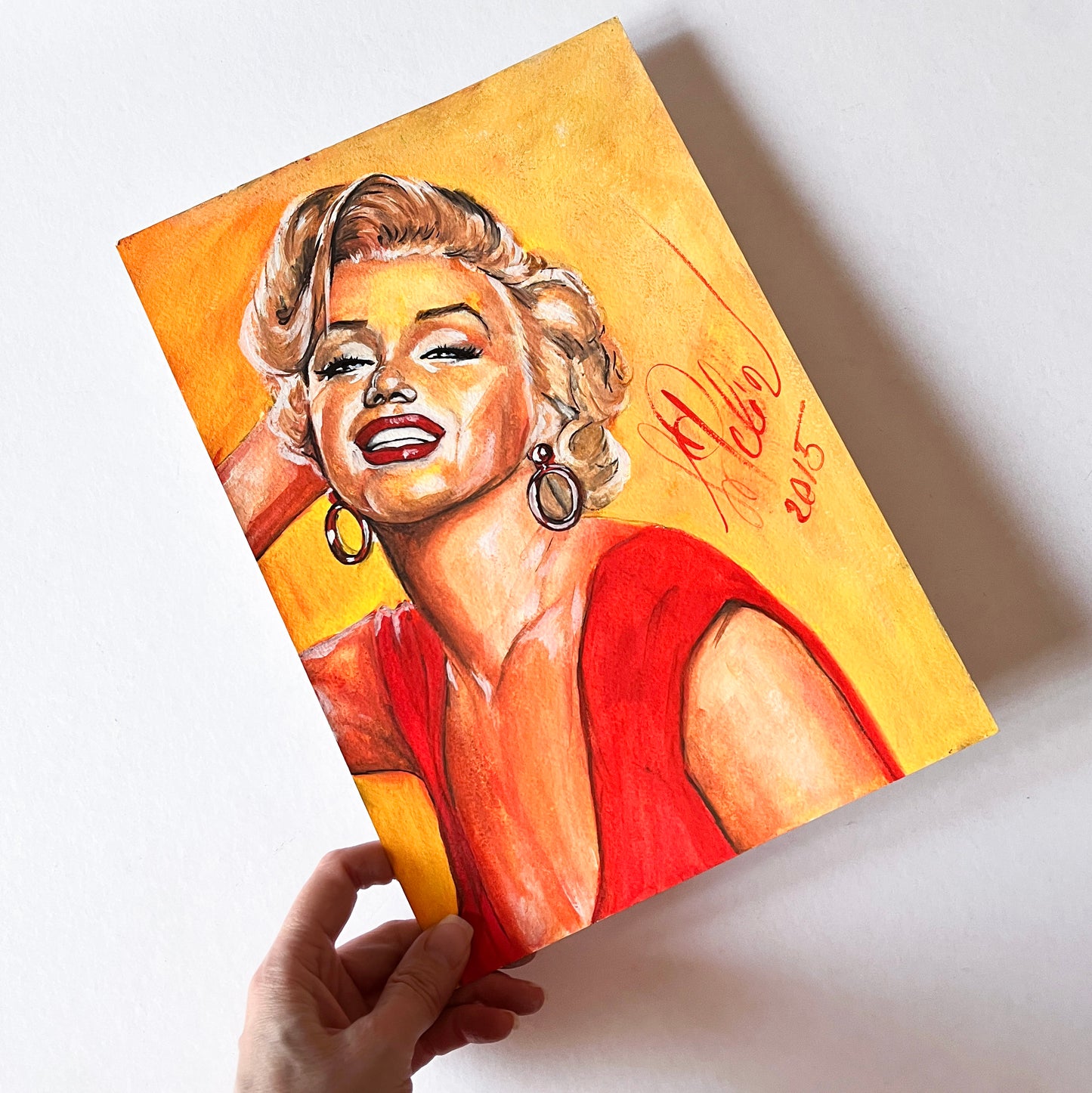 Marilyn Monroe, Niagara, Red dress, ORIGINAL Gouache Painting, Artwork by Svetlana Pelin