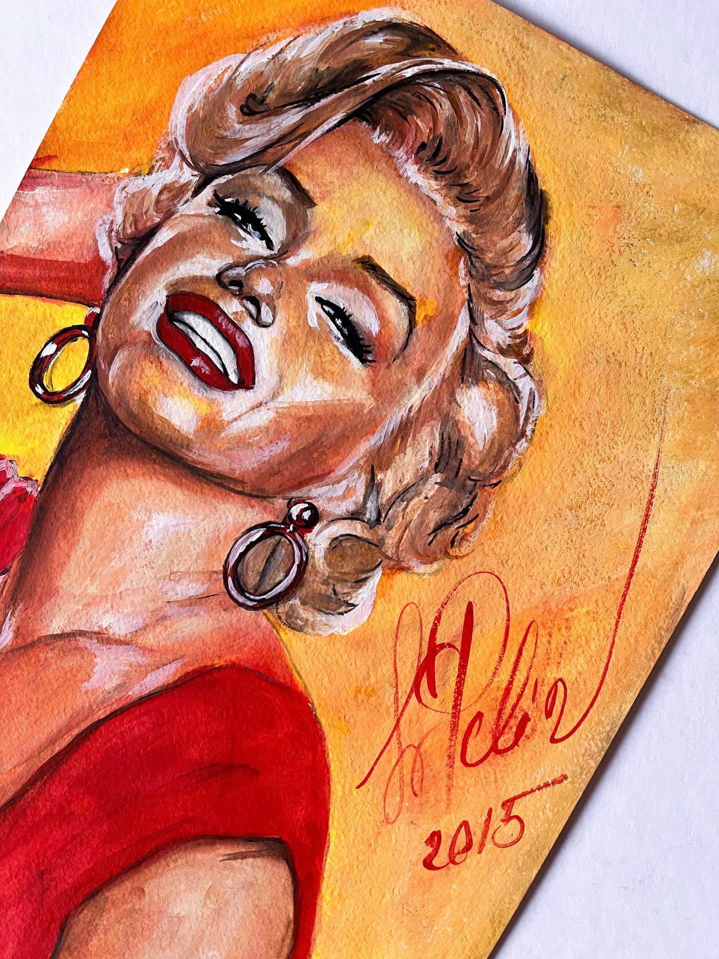 Marilyn Monroe, Niagara, Red dress, ORIGINAL Gouache Painting, Artwork by Svetlana Pelin