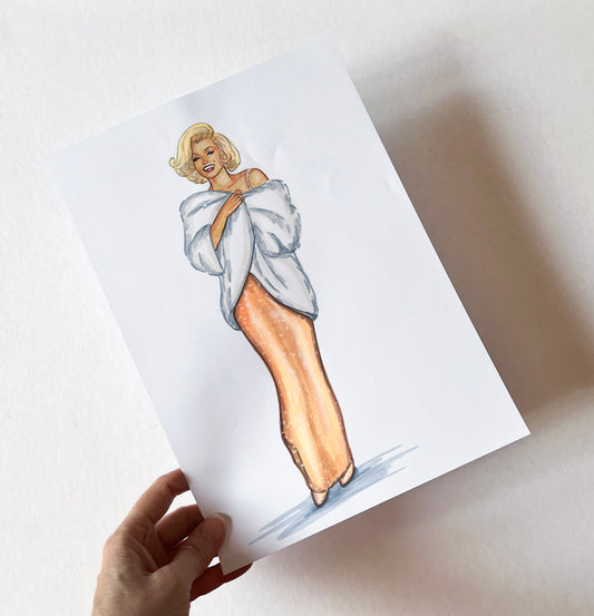Marilyn Monroe, Happy Birthday Mr President, ORIGINAL Marker drawing, Artwork by Svetlana Pelin
