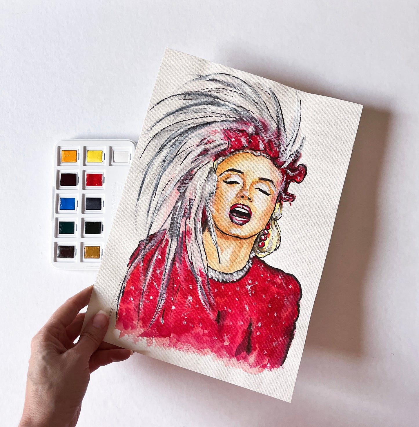 Marilyn Monroe, Red dress, Gentlemen Prefer Blondes, GPB, ORIGINAL Watercolor Painting, Artwork by Svetlana Pelin