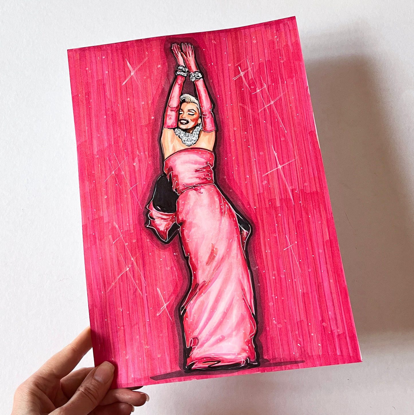 Marilyn Monroe, Pink dress, Gentlemen Prefer Blondes, GPB, ORIGINAL Marker drawing, Artwork by Svetlana Pelin