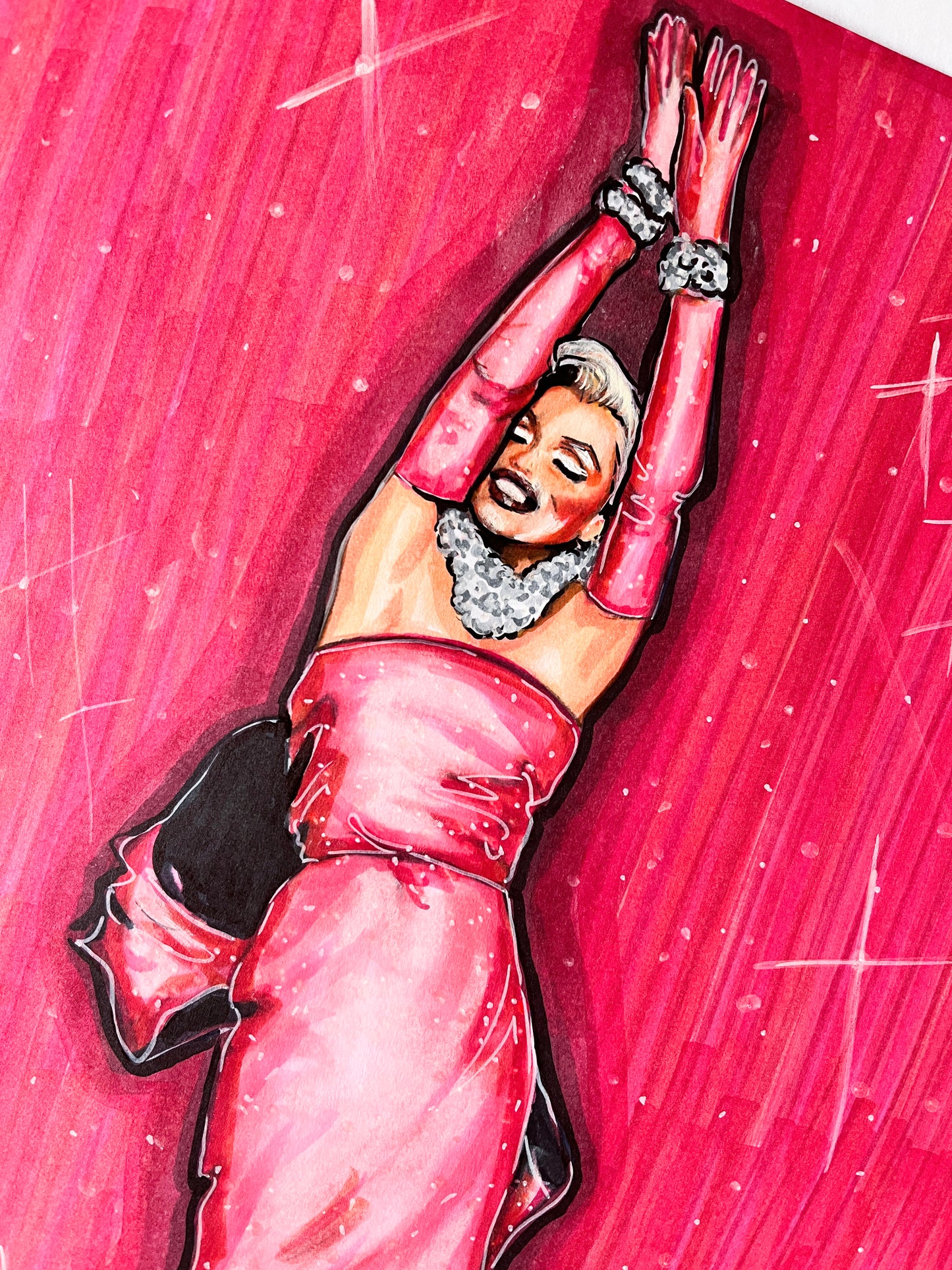 Marilyn Monroe, Pink dress, Gentlemen Prefer Blondes, GPB, ORIGINAL Marker drawing, Artwork by Svetlana Pelin