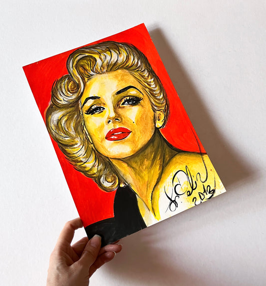 Marilyn Monroe, Black coat, Milton Greene, ORIGINAL Gouache painting, Artwork by Svetlana Pelin