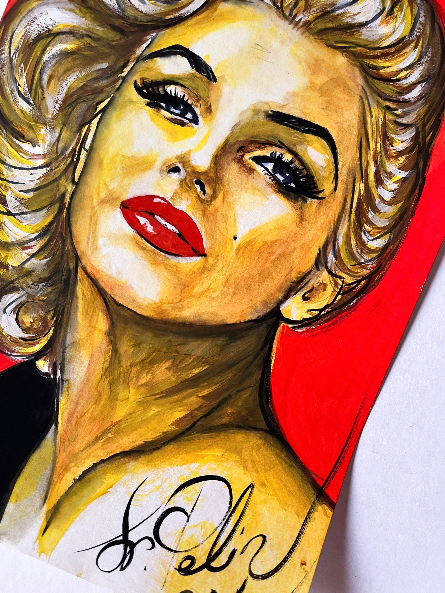 Marilyn Monroe, Black coat, Milton Greene, ORIGINAL Gouache painting, Artwork by Svetlana Pelin