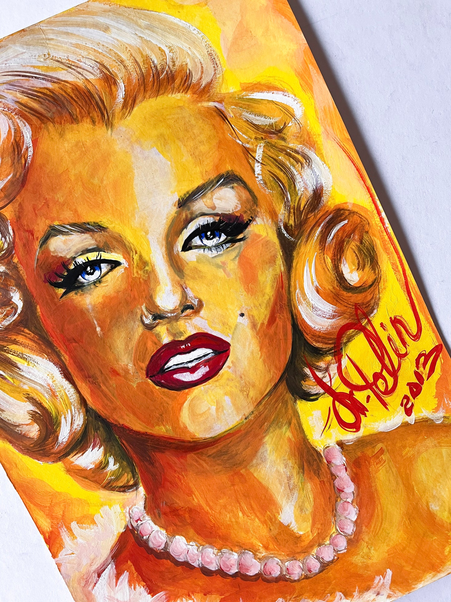 Marilyn Monroe, White fur, Gene Trindl, ORIGINAL Acrylic painting, Artwork by Svetlana Pelin