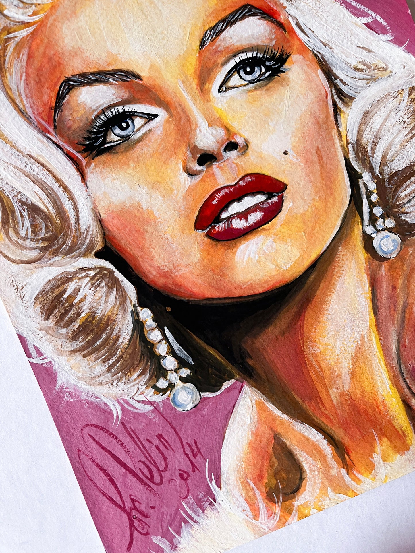 Marilyn Monroe, White fur, Frank Powolny, ORIGINAL Gouache painting, Artwork by Svetlana Pelin