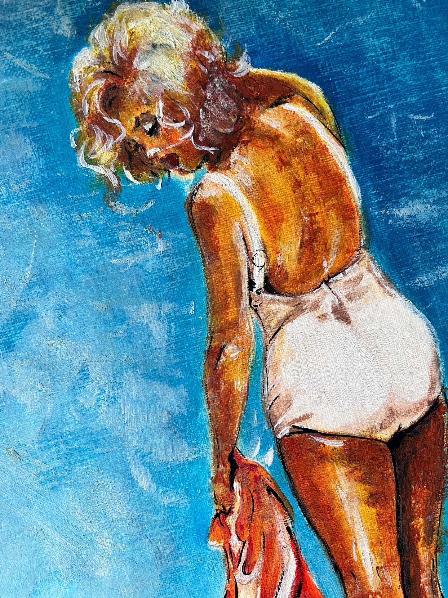 Marilyn Monroe, White Bathing Suit, Sam Shaw, ORIGINAL Oil painting, Artwork by Svetlana Pelin