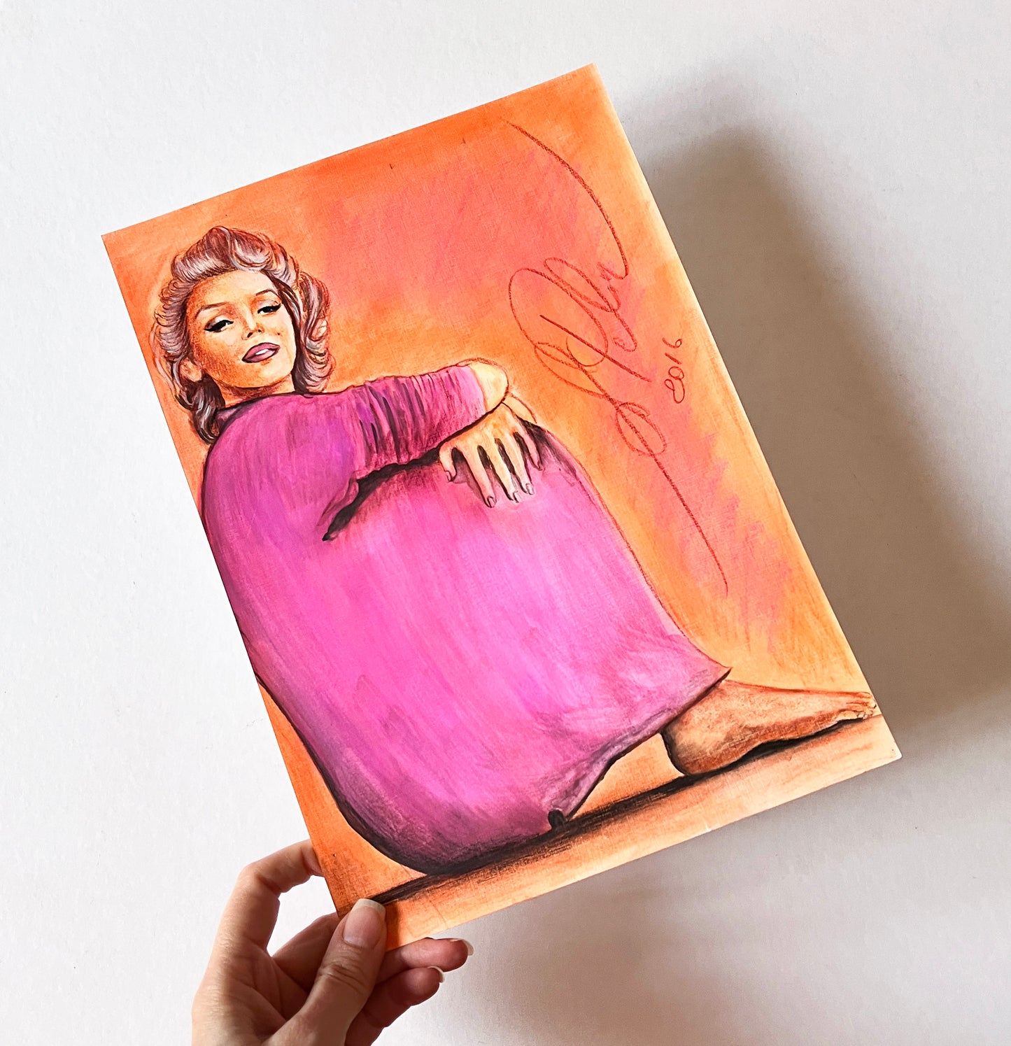 Marilyn Monroe, Red Sweater, Milton Greene, ORIGINAL Watercolor pencils Drawing, Artwork by Svetlana Pelin