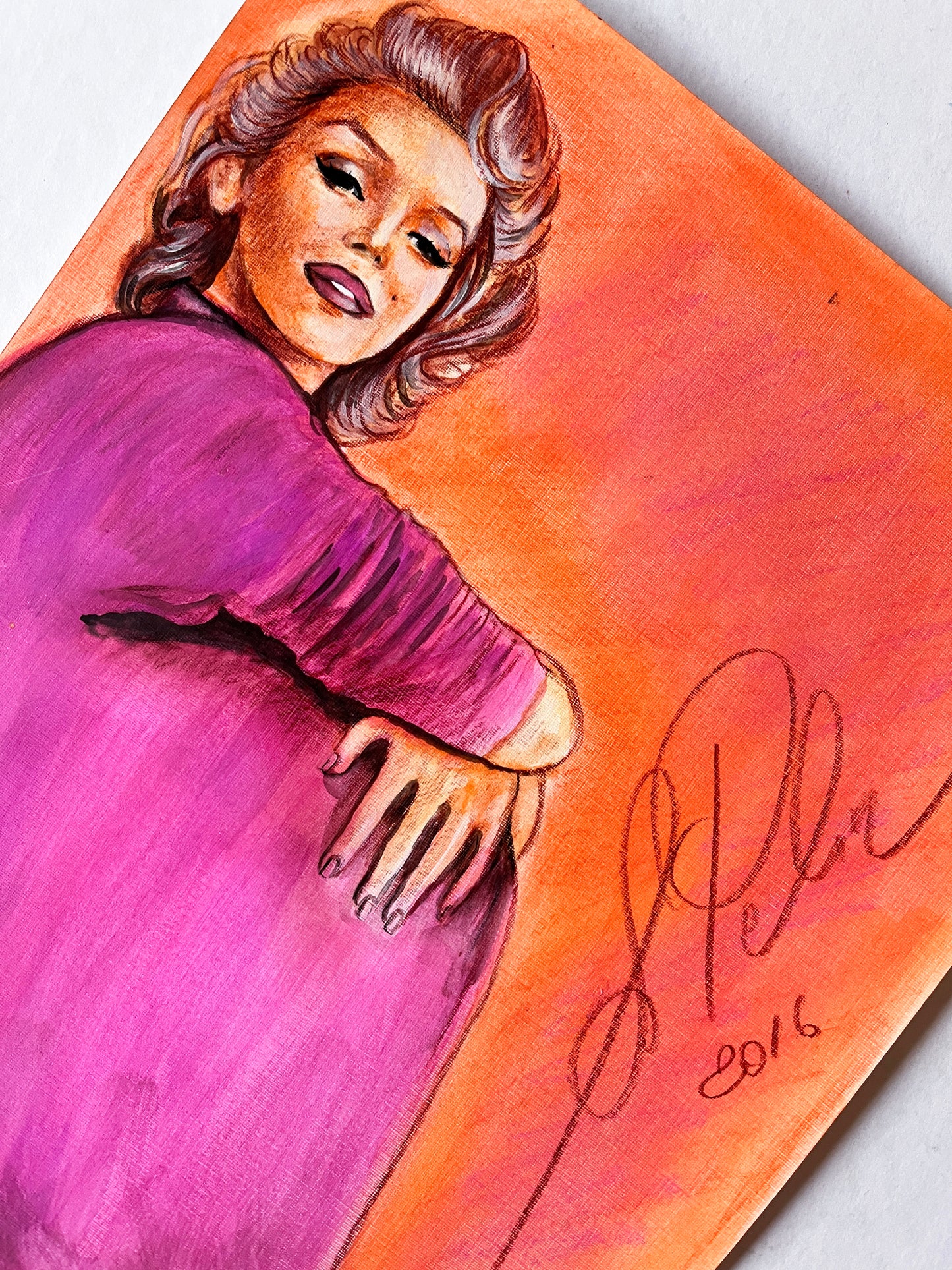 Marilyn Monroe, Red Sweater, Milton Greene, ORIGINAL Watercolor pencils Drawing, Artwork by Svetlana Pelin