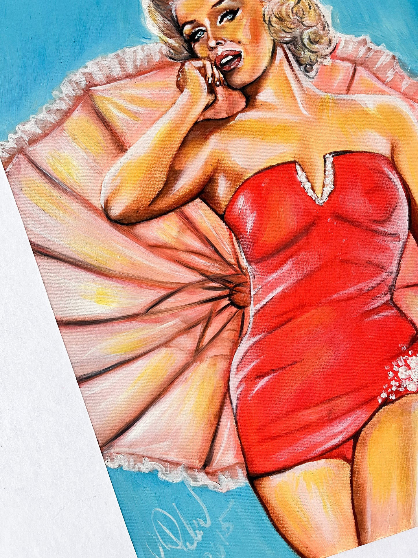 Marilyn Monroe, Umbrella, Bert Reisfeld, HTMM, ORIGINAL Oil painting, Artwork by Svetlana Pelin