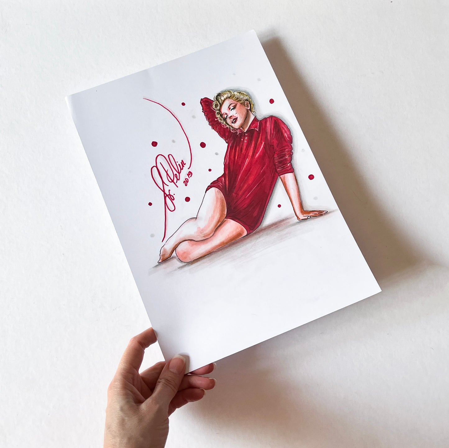 Marilyn Monroe, Milton Greene, Red sweater, ORIGINAL Marker drawing, Artwork by Svetlana Pelin